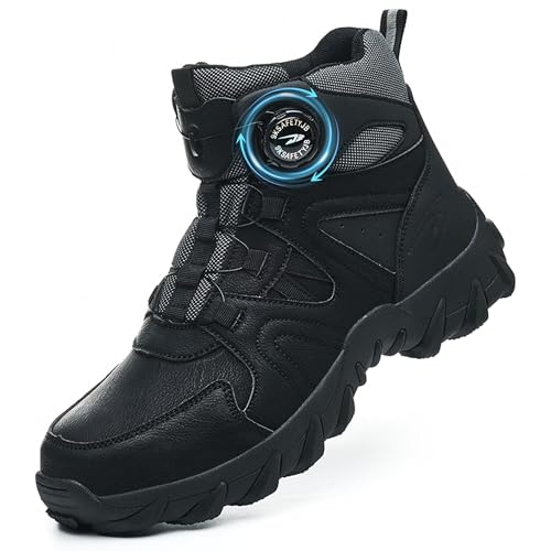 KOIFISH High-Cut Safety Shoes, Dial-Type Work Boots, Men s, Safety Shoes, Slip-On, Toe Cap, Black, Size 26.0CM