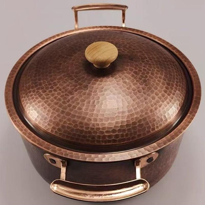 Vintage Copper Pot,Outdoor Camping Thickened Pot With lid Cooking Utensil Simmering Pasta Stewing,Handcrafted Hammer Texture Pot