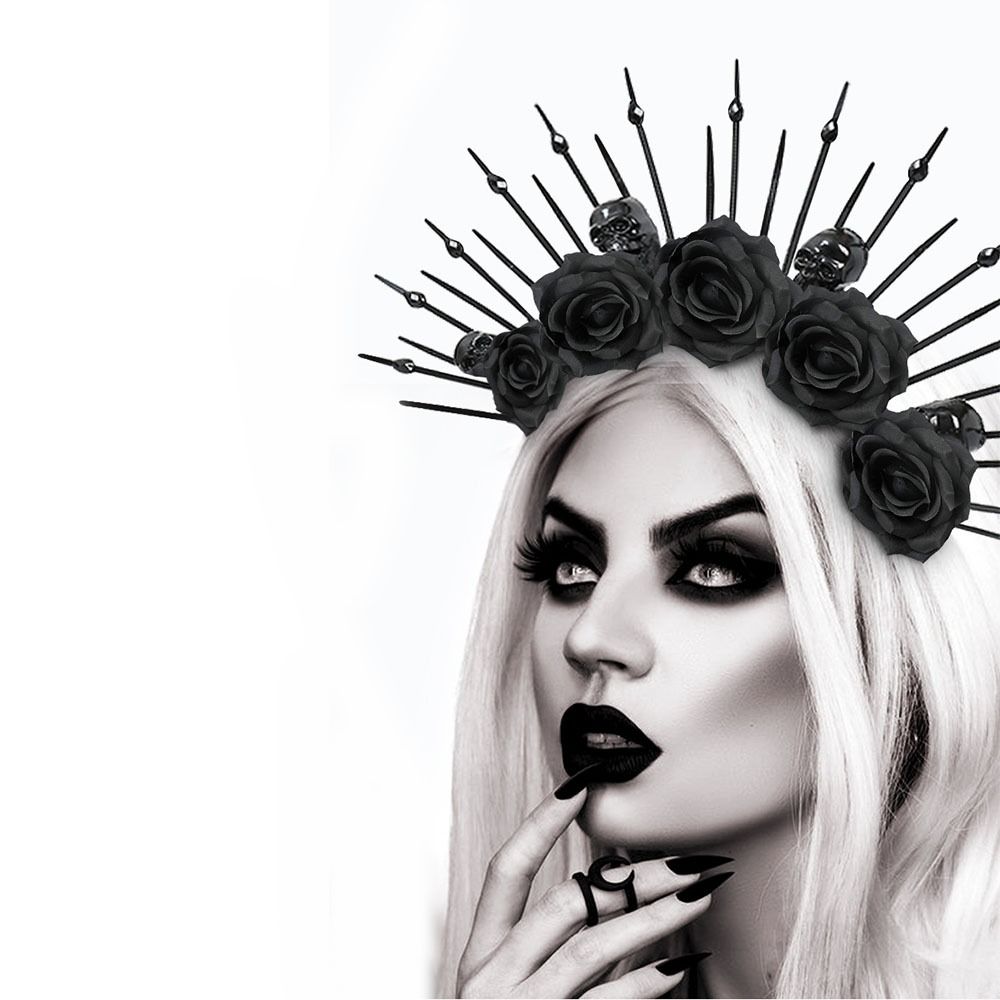 Black Rose Skull Rose Veil Headband Party Attire Gothic Flower Hair Hoops  Halloween