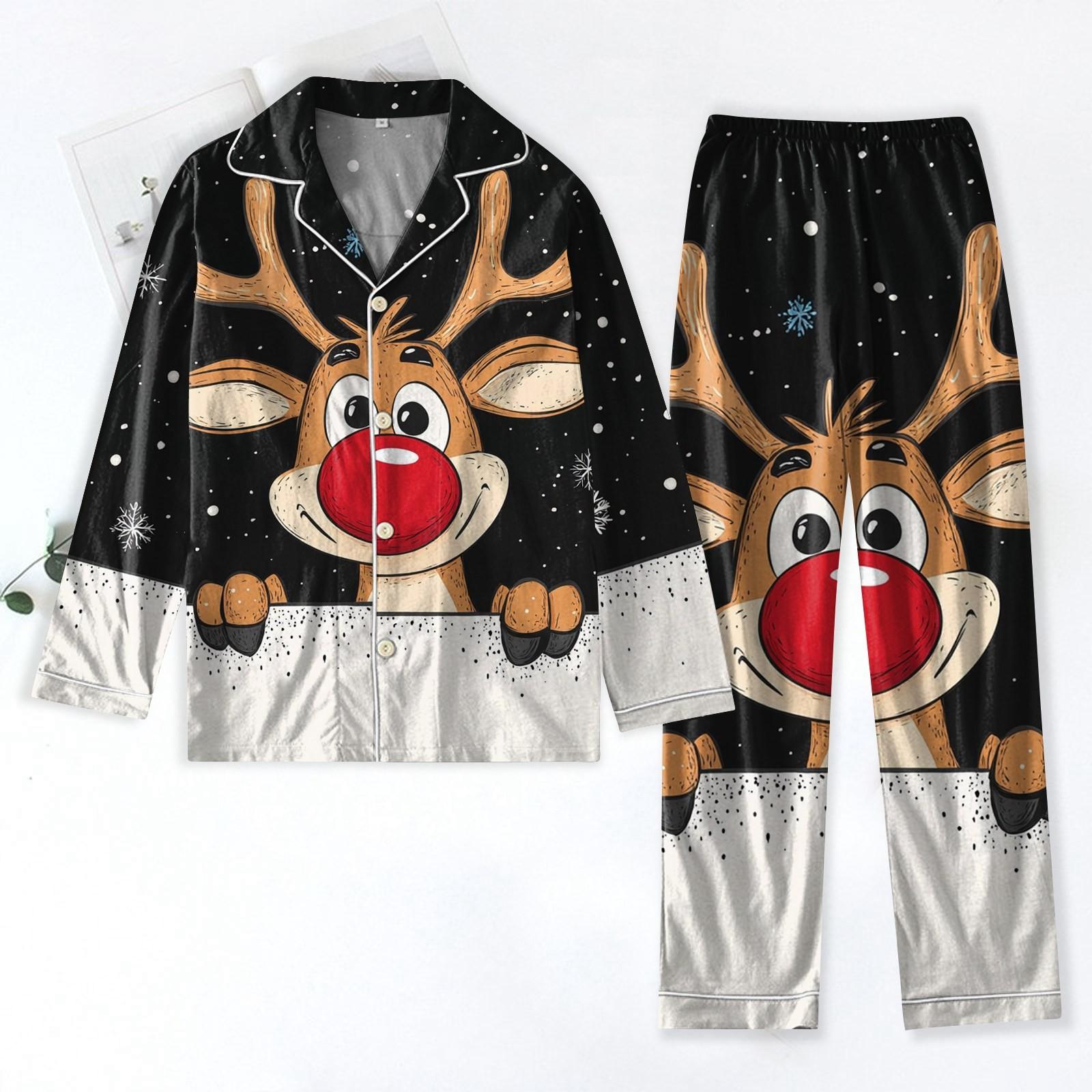 

Женский костюм из 2 предметов с принтом, топ на пуговицах с длинными рукавами, широкие брюки, комплект, пижамный домашний повседневный костюм XXL чёрный