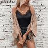 BITCED Colorful Plaid Knit Fringe Shawl Women's Fall/Winter Casual Oversized Sweater Cape