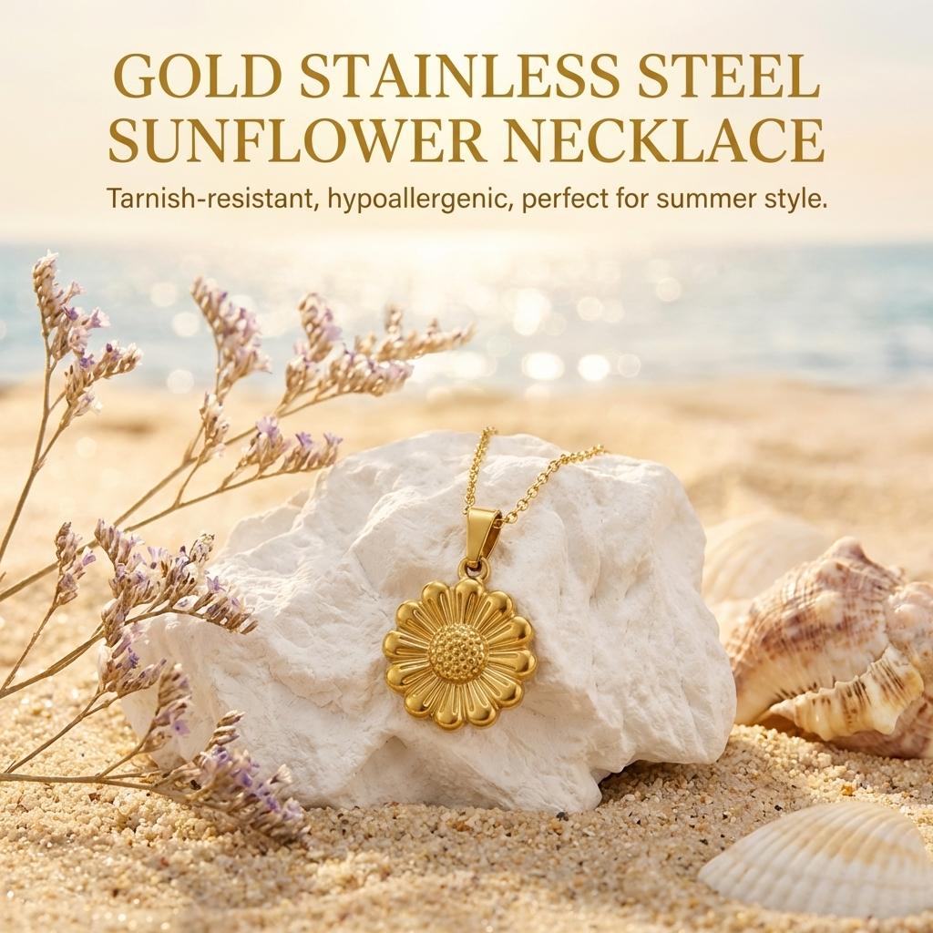 Stainless Steel Pendant Necklace For Women Golden Bowknot Design Hypo-allergenic Jewelry For Sensitive Skin
