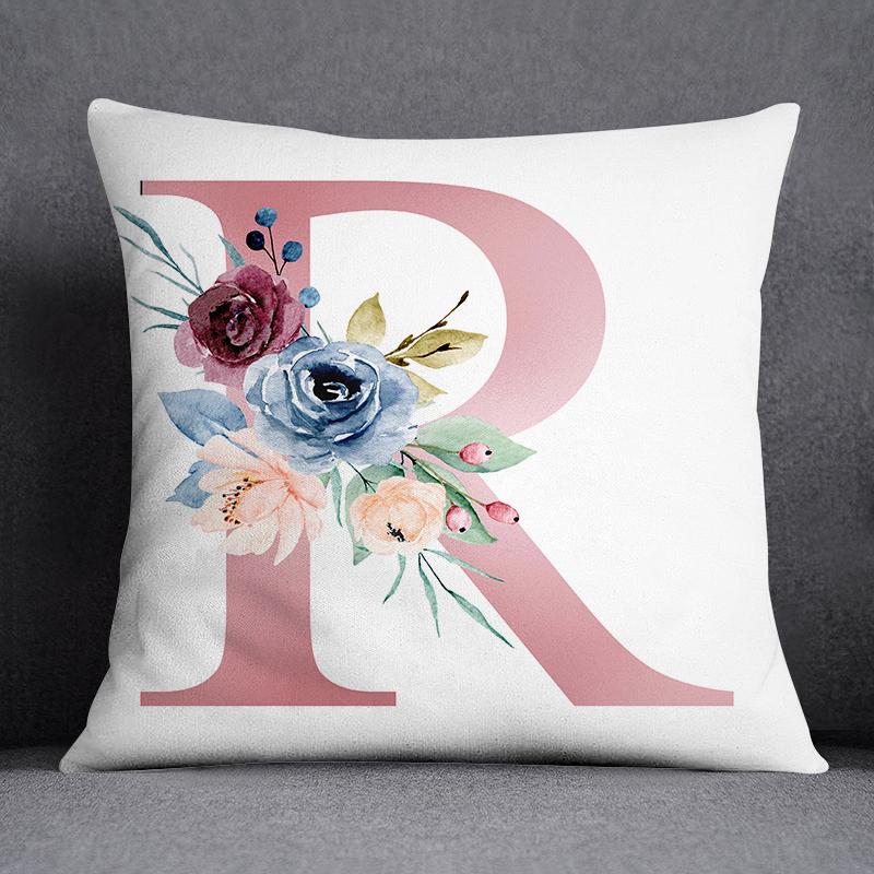 Floral Alphabet Pattern Decorative Pillowcase Square Pillowcase Home Office Decorative Cushion Cover