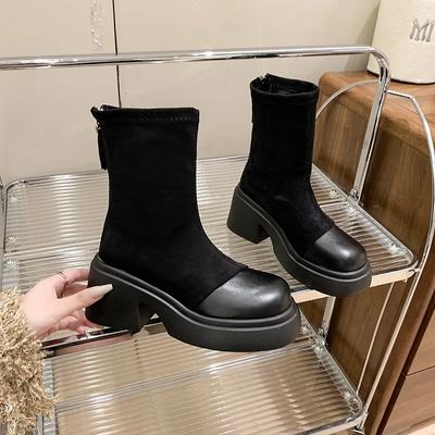 Fashion British Style Elastic Boots Women Designer Soft-soled Increase Women's Platform Shoes Fashion New Designer Ankle Boots Female