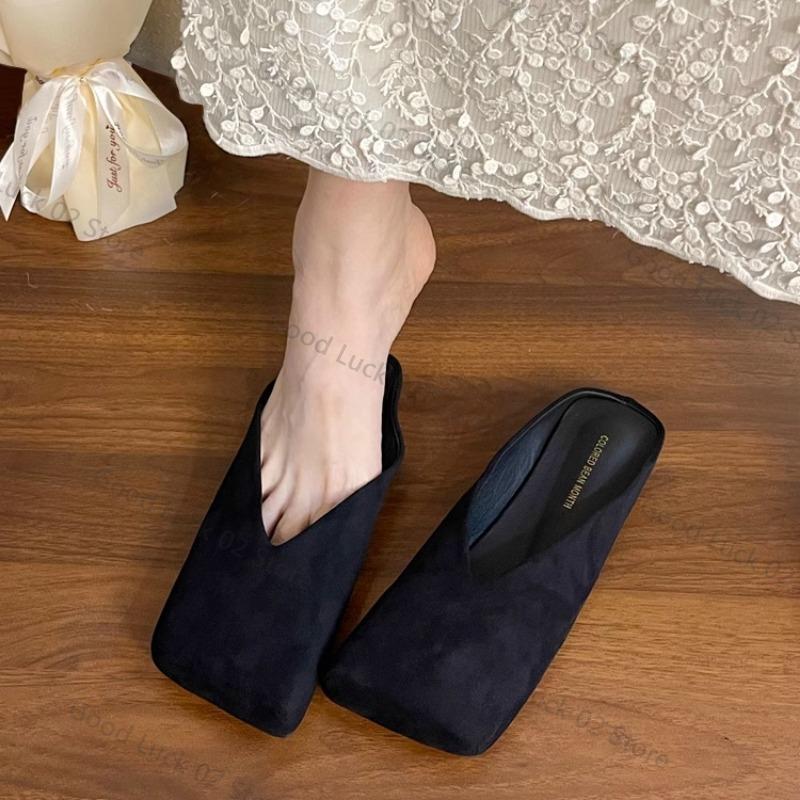 Fashion Suede Flats Women Cotton Slippers Square Toe Fashion Mules Shoes Casual Slingback Women's Winter Boots Trend Mujer Zapatos