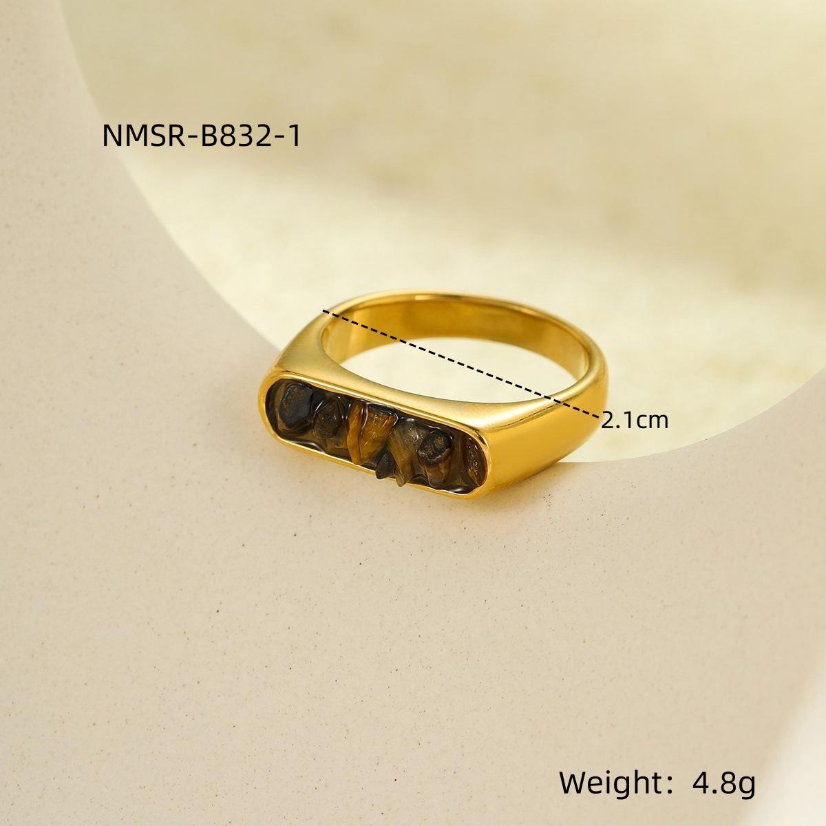GEMCHIC Women s French Vintage Elegant Natural Stone Stainless Steel Ring Geometric Fashion Accessory