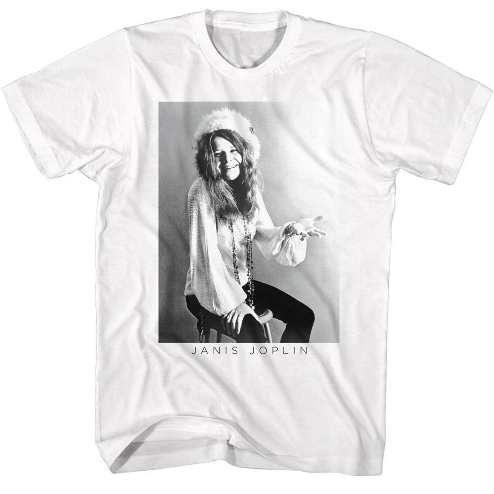 Janis Joplin BW White T-Shirt L