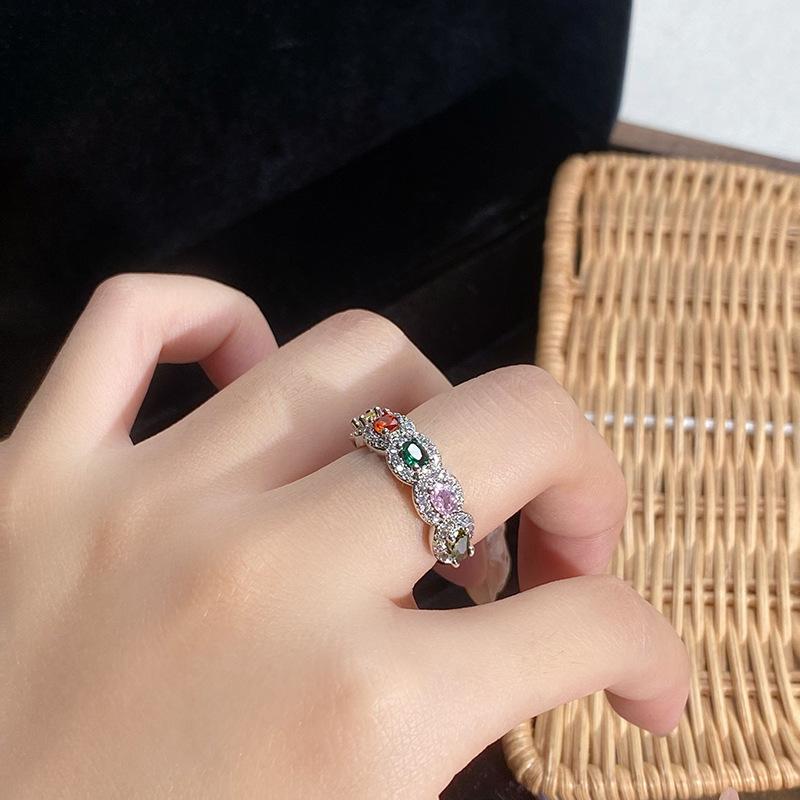 [Butterfly Diamond Qicai] Dopamine Contrasting Color Diamond Zircon Butterfly Opening Ring Super Flash Light Luxury Advanced Sense Ring