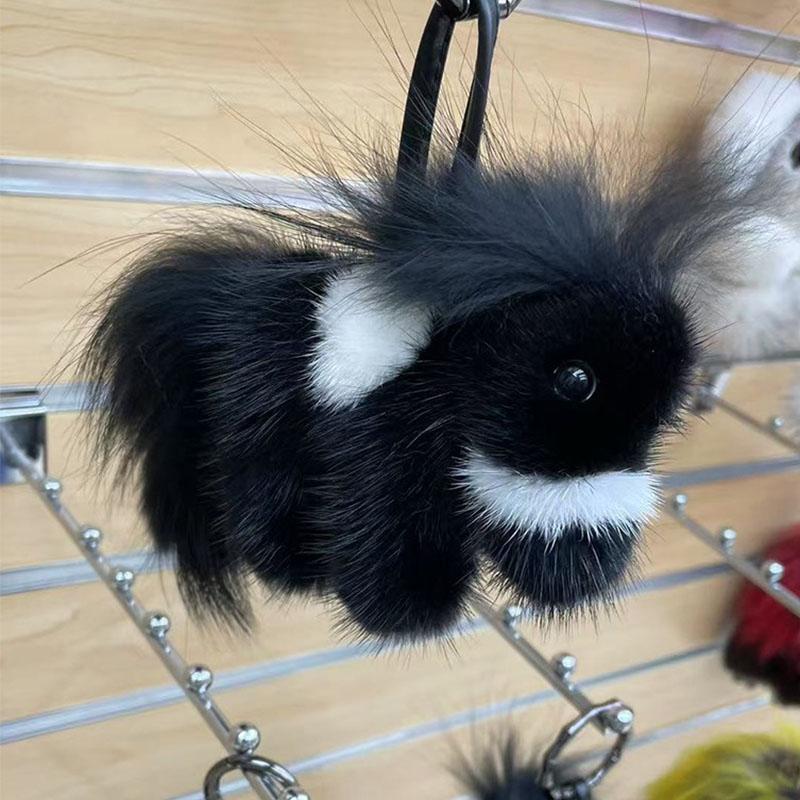 15cm Mink Fur Keychain Soft Cute Little White Horse Keychain Fur For Bag Key Fashion Plush Doll Fur Car Keychain Ornament