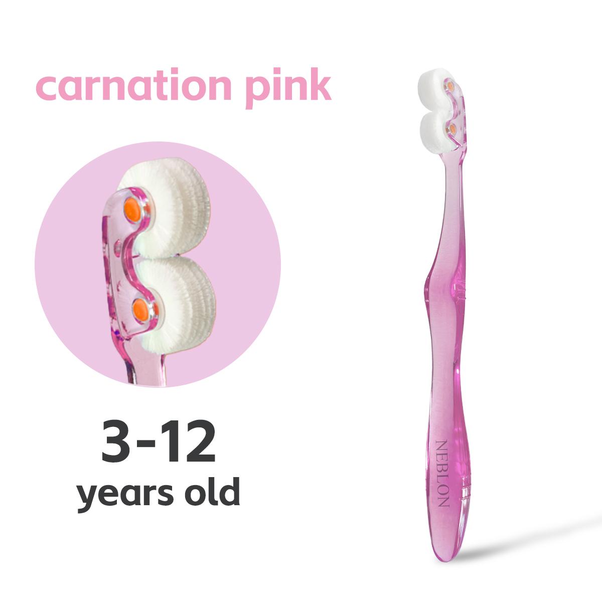 

Детская роликовая зубная щетка NEBLON 360 имеет мягкую и тонкую щетину для безболезненной чистки зубов и пользуется успехом у детей. розовый гвоздики