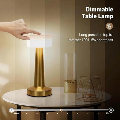 Bar Gold Metal LED Table Lamp Rechargeable with Touch Sensor, 3 Levels Brightness, Cozy Warm Lighting - Ideal Bedside Lamp or Night Light