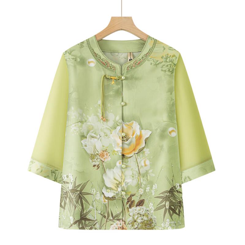 Yalu New Chinese Style Ice Silk Loose Top Set for Elderly Women