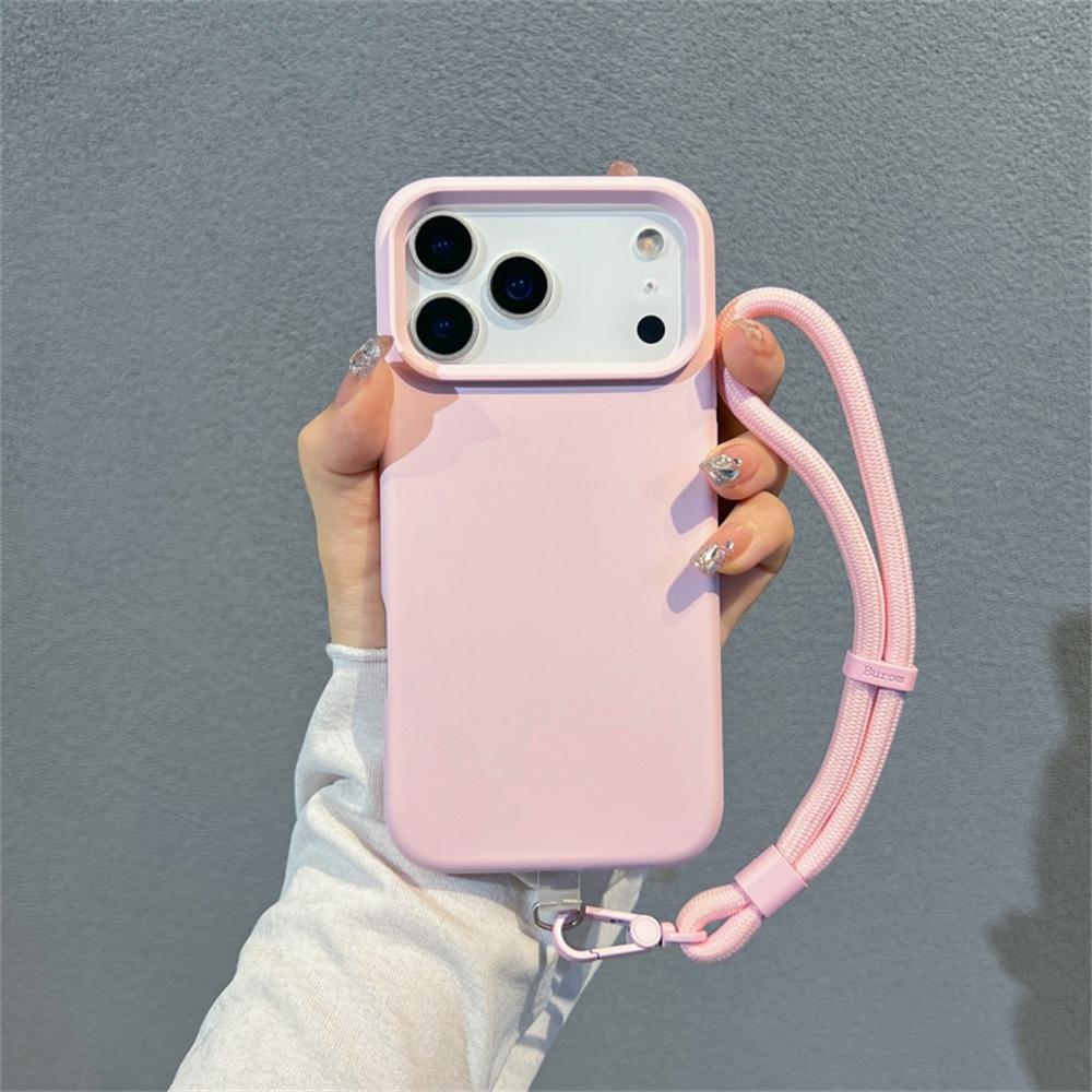 For iPhone 17 Pro Case Soft Microfiber Lining Liquid Silicone+PC Phone Cover with Wrist Strap