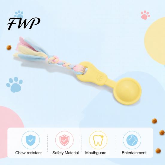 Bite Resistant Dog Toy Molar Chewing with Rope, TPR Spoon Head Durable Woven Puppy Teething Relief Tools Knot Training Toy, Macaron Colors Teeth