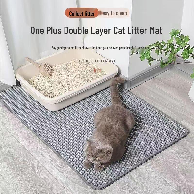 Dual Layer Cat Litter Mat: Splash-Proof, Leak-Proof with Carry-Out Prevention and Sand Control.