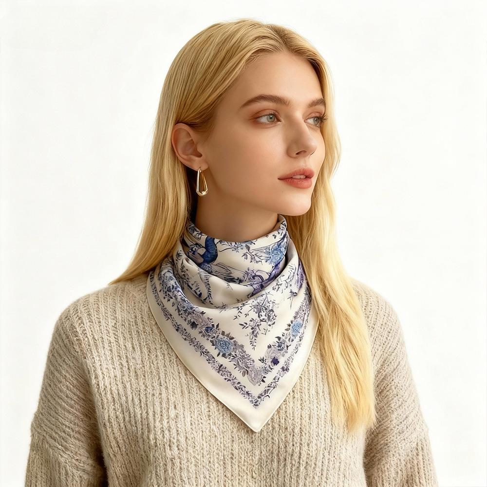 68Cm Fresh Floral Scarf Women'S Autumn And Winter Polyester Fiber Scarf Multi-Purpose Warm Sun Protection Headscarf Neck Shawl