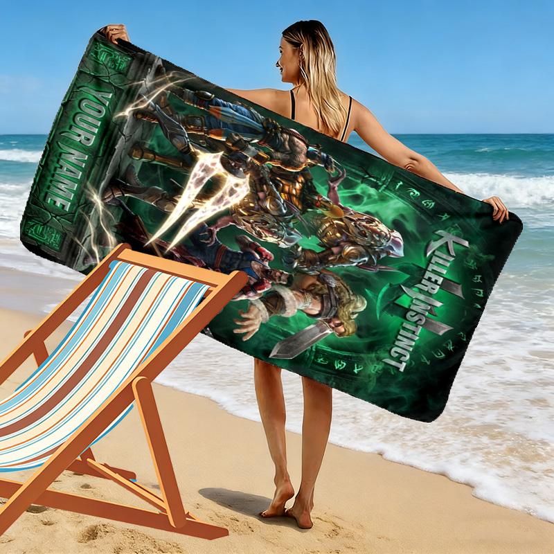 Name Custom KILLER INSTINCT Print Beach Towel, Large Soft Quick Dry Towel for Beach Camping Swimming