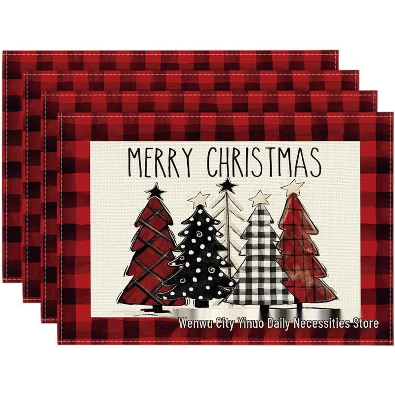 Christmas Snowman & Snowflake Plaid Insulated Placemat - Festive Table Decoration