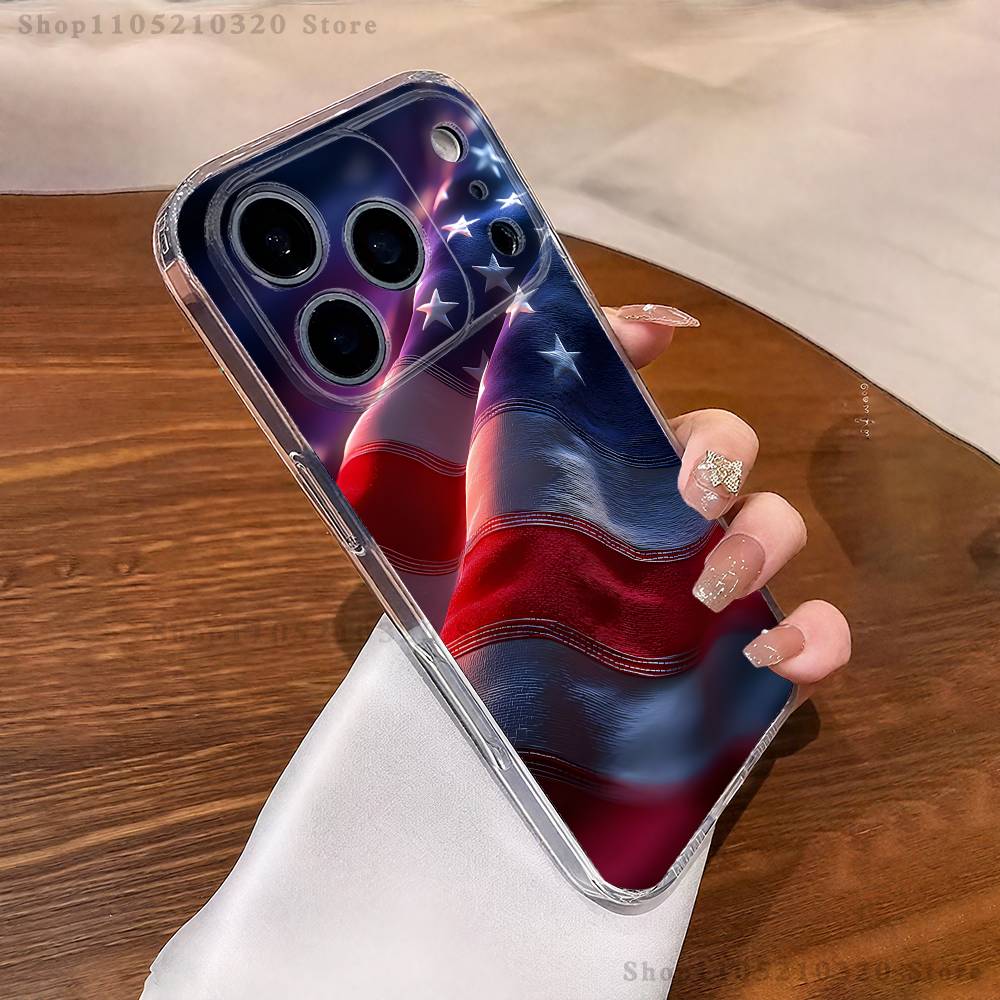 America USA Flag Phone Case For iPhone 17,16,11,15,13,14,12,Air,Mini,Plus,Pro,Max,Plus,E Clear Soft Shell