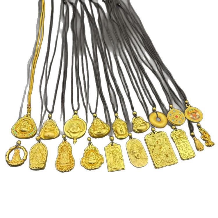 Vietnamesischer Sandgold Buddha Anhänger: Vergoldetes Maitreya Flammen Design