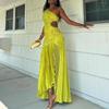 Off-Shoulder Pleated Dress with Asymmetric Collar and Waist Detailing