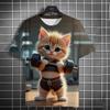 3D Fitness Cat Print Short Sleeve T-Shirts Oversized Clothing Summer Street Casual Top Fun Animal Men's T-shirts