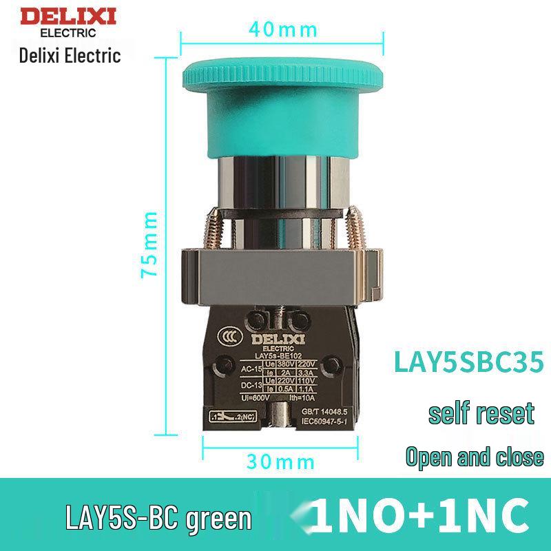 Mushroom Head Push Button Switch LAY5-BC31/BC42, Self-Resetting, XB2 22mm Large Head BC35 Metal