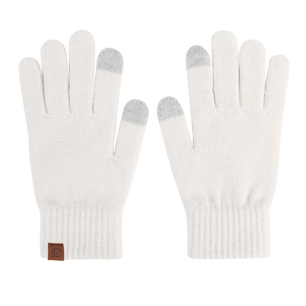 Knitted Gloves For Warm Outdoor Use, Solid Color With Fleece And Windproof Yarn Gloves For Cycling