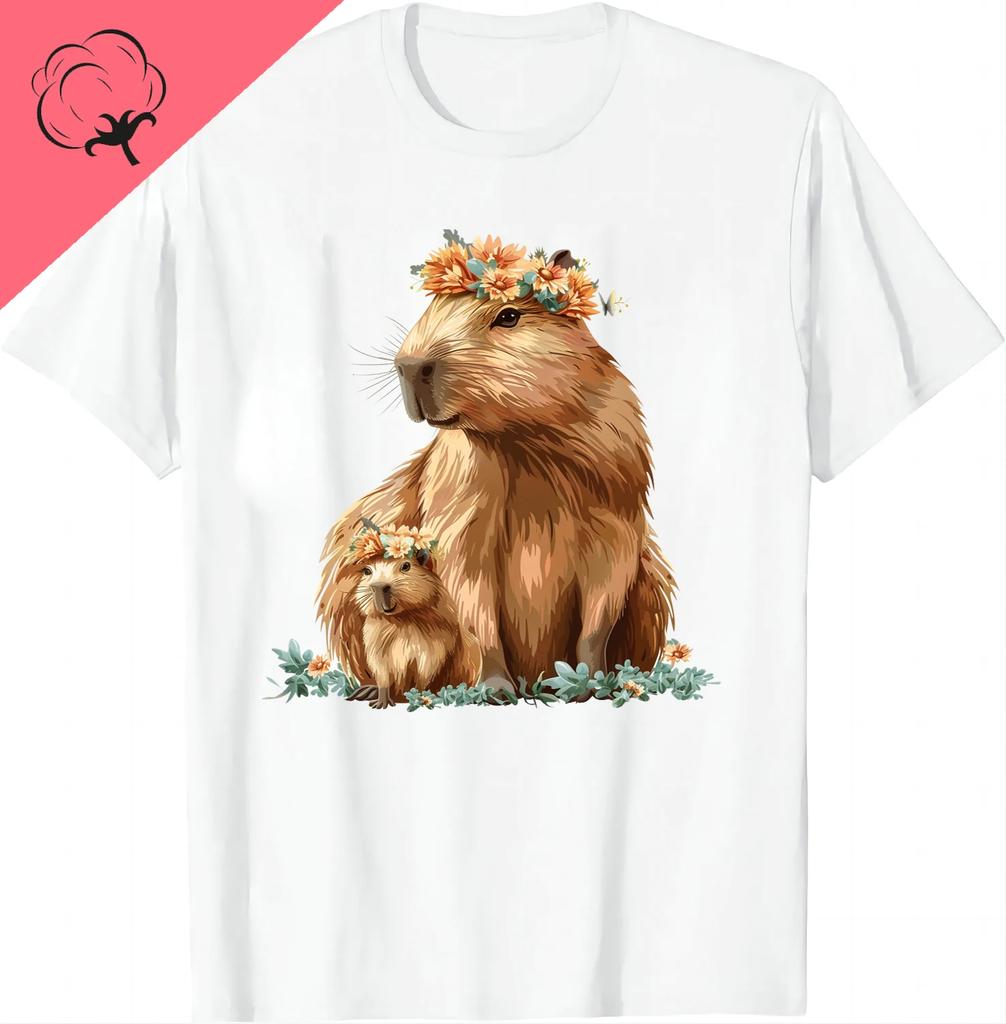 Cute Capybara Garden Tee Perfect for Family Time Tshirt Graphic T Shirts Cotton Women Clothes Tops Kawaii Clothes Ropa Mujer