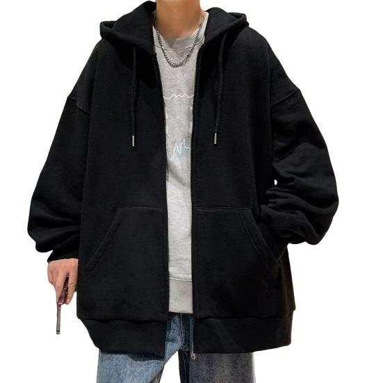 Autumn and winter Hong Kong style sweater men's hooded cardigan zipper Korean version trendy student jacket loose solid color top fashion