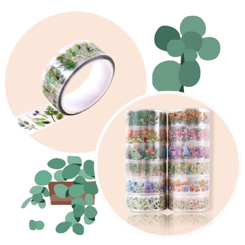 12 Rollen Blumendrahtband 15mmX2M Dekoband Ästhetisches PET-Band für Scrapbooking Journal Notizbuch Album Handyverpackung
