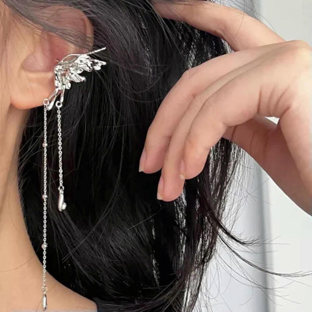 RSAMD 1pc Angel Wings Liquid Metal Butterfly Tassel Ear Cuff Non Piercing Earrings 2jo-A4