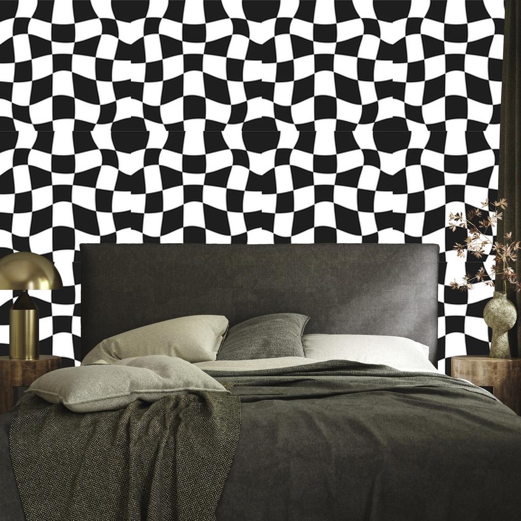 Casual Checkerboard Wallpaper, Graphite and White, for the Living Room and Bedroom, 50x1000