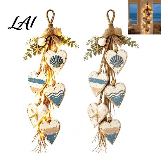 Vintage Whitewashed Wood Sign Hanging Heart Wall Decor 5 Layered Hearts Ornament Rustic Farmhouse Coastal Style Themed Home Accents Sign,