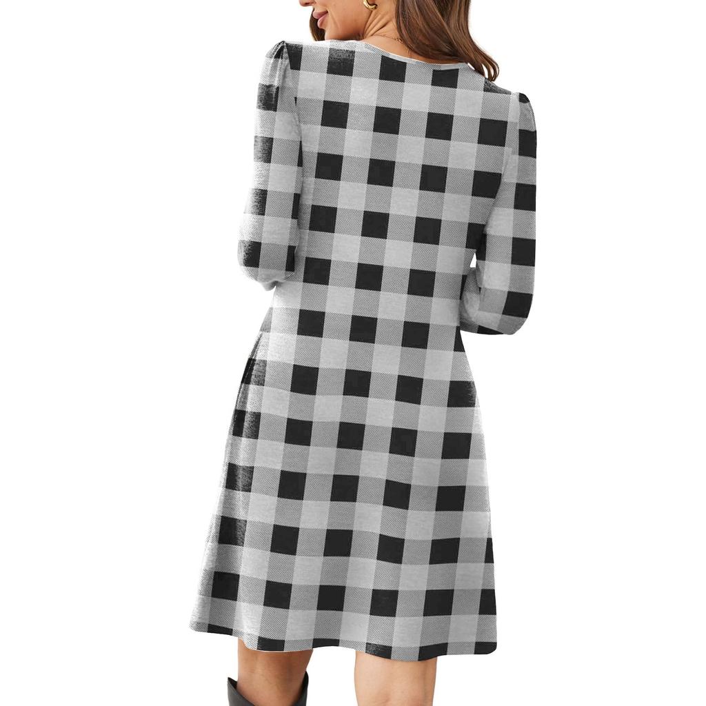 Women's Casual Fashion Long Sleeve Graphic Printed Vintage Dresses With Pockets