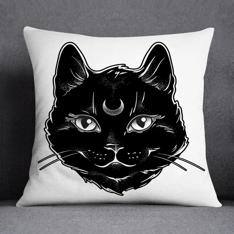 Vintage Dark Gothic Black Cat Throw Pillow Cushion Cover Witch Moon Pumpkin Case Home Sofa Decor Autumn Party Gift Peach Skin