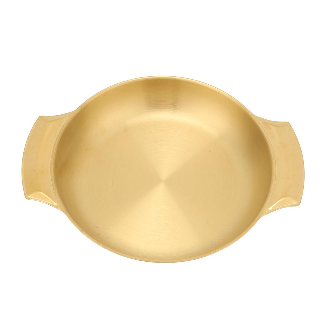 Paella-Pfanne aus Edelstahl Leichte Reinigung Gleichmäßige Erwärmung Topf mit Doppelohren Flachboden-Bratpfanne