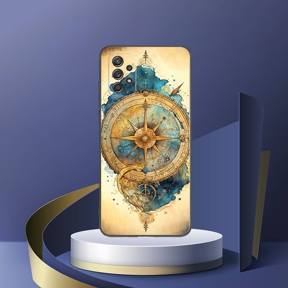 World Map Compass Nautical Phone Case For Samsung Galaxy S25,S24,S21,S22,S23,S30,Ultra,S20,Plus,Fe,Lite,Note,10,9,5G Black Cover