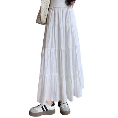 Minax Long Flared Pleated Maxi Skirt with Solid Elastic Perfect for Everyday and and Fall Women's Ruffles, Color, Waist, Flattering, Lined, Slimming,