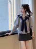 Korean Striped Shawl Long Sleeve Two-Piece Set for Women - 2026 Autumn Slimming Versatile Top
