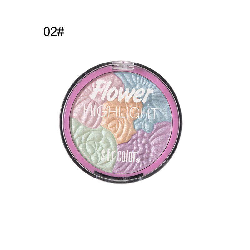 5 Color Flower 3D Highlighter Eyeshadow Powder Face Makeup Palette Glow Shimmer Rainbow Highlight