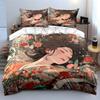 Japanese Floral Kimono Girl Bedding Set 3pcsVintage Cherry Peony Flower Sleeping Lady Print Duvet CoverBeautiful Bedroom Decor