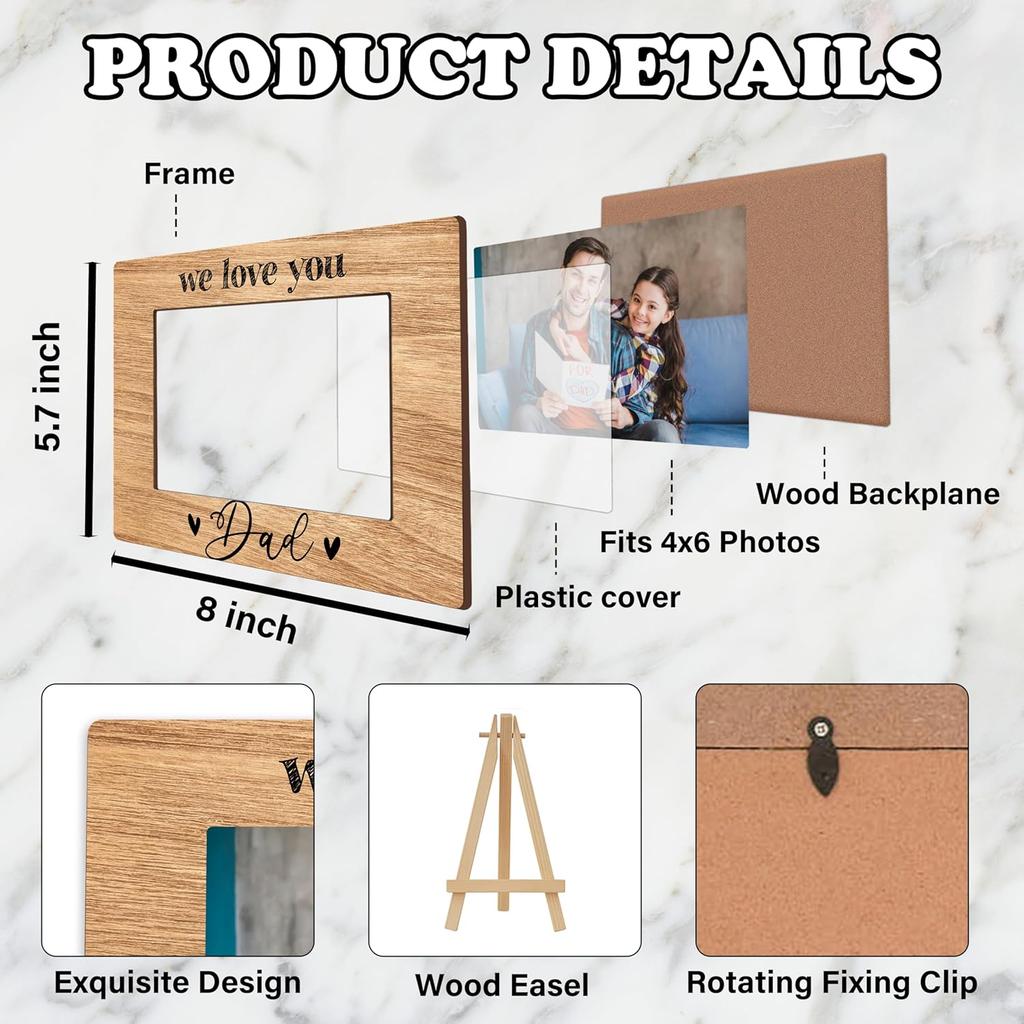 DETIHO Dad Picture Frame, Father's Day Picture Frames, Best Daddy Ever Gift,Birthday Gifts, We Love You Dad Photo Decor, Fit 4x6 Photo Wooden