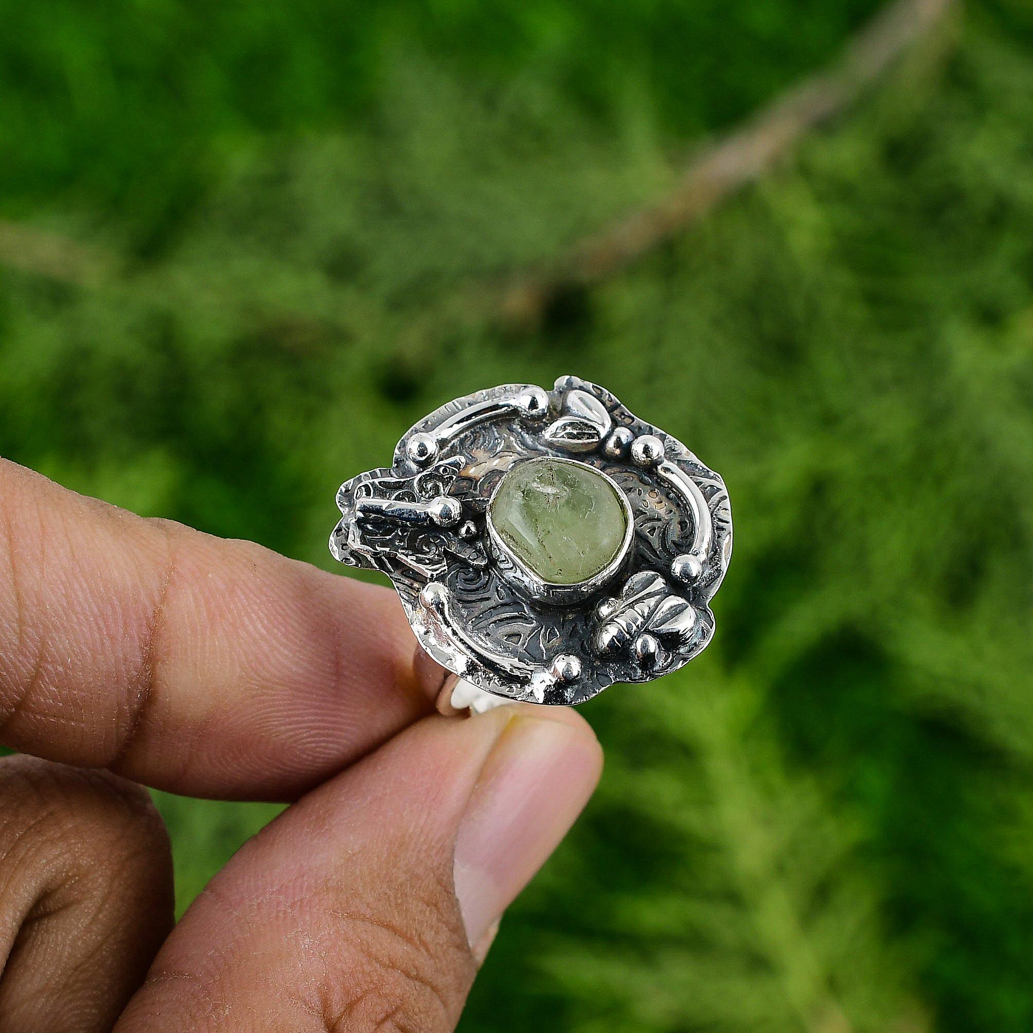 

Подарок для нее Натуральный пренит необработанный эффектное регулируемое кольцо серебро 925 Adjustable