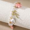 Geometric Heart Pendant Necklace And Bracelet Set For Women With Pearl And Alloy Jewelry