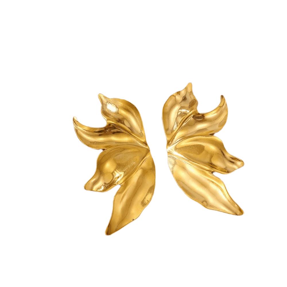 1Pair Exaggerated Big Stud Earrings Gold Color Metal Flower Earrings Goth Punk Earrings Women