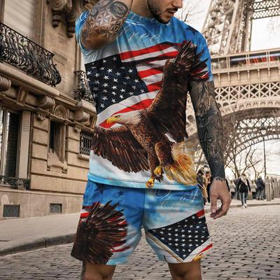 Male Vintage 3D Tracksuit Summer Tshirt Shorts 2 Piece Set Casual Streetwear Oversized Men's Running Suit Loose Clothes for Men