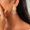 Court style diamond-set imitation pearl flower water drop silver needle earrings exquisite earrings