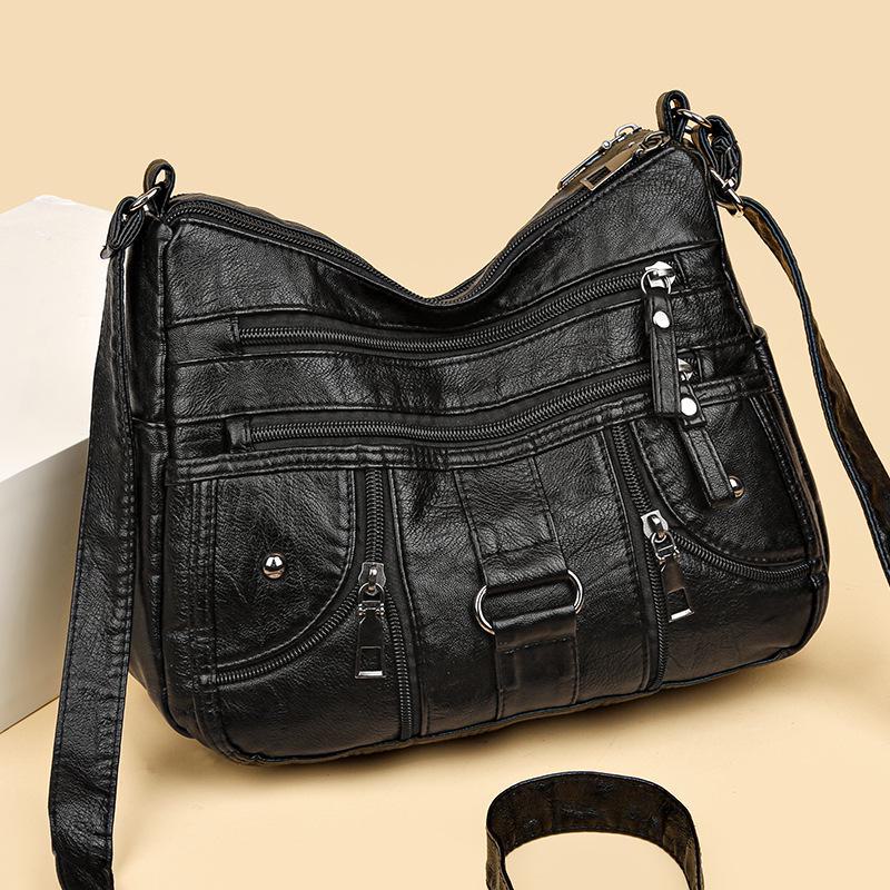 Genuine Leather Multi-Compartment Crossbody Bag - Versatile, Large Capacity Fashion Shoulder Bag for Women