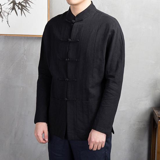 Men's Spring and Autumn Models Plus Size Loose Long Sleeved Shirt Chinese Men's Retro Style Stand Up Collar Shirt